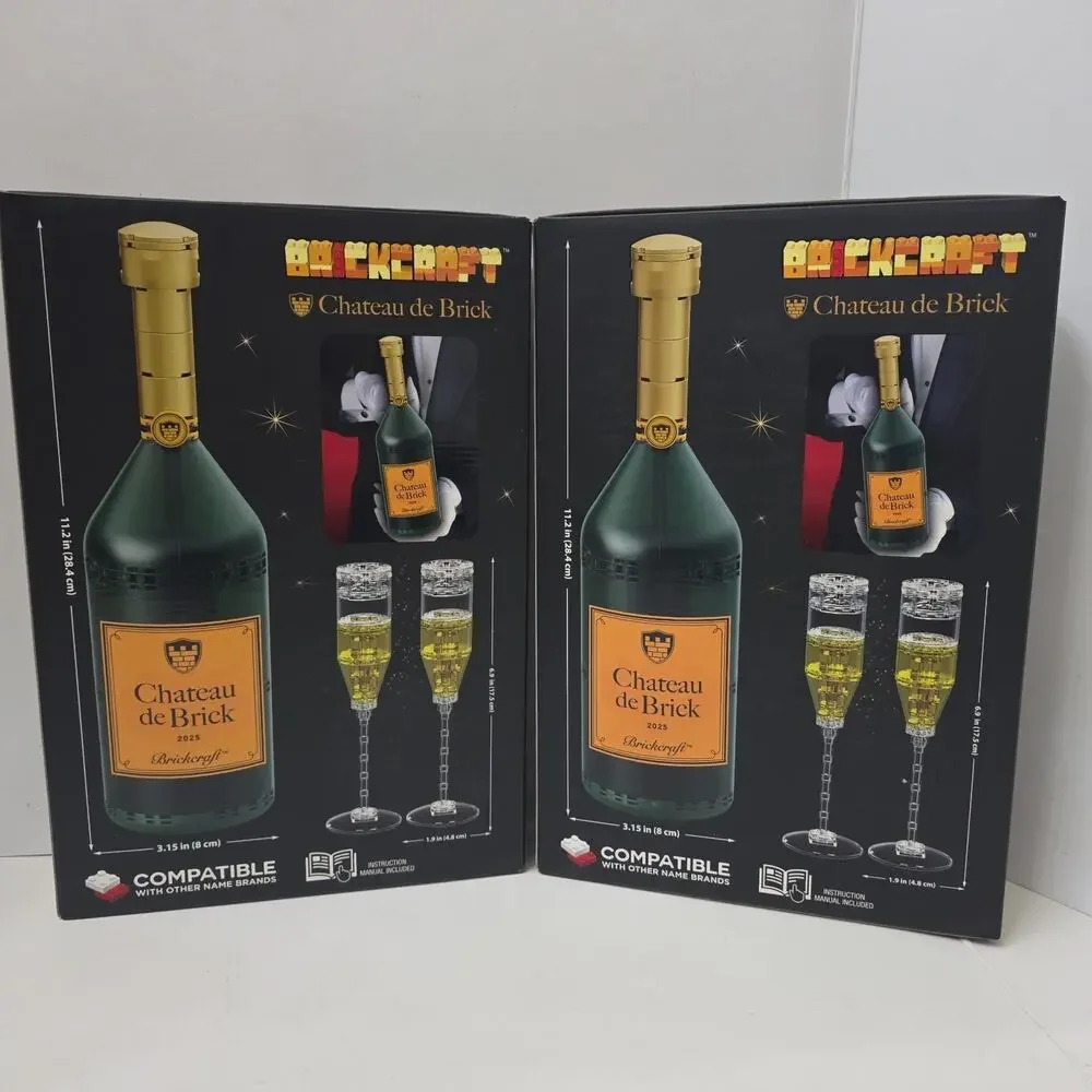 2 Brickcraft Chateau De Brick Bricktanicals 136 pc Bottle + Champagne Glasses